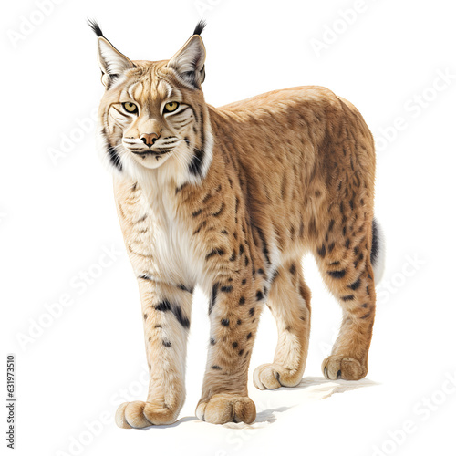 Brushstroke watercolor style realistic full body portrait of a lynx on white background Generated by AI 01
