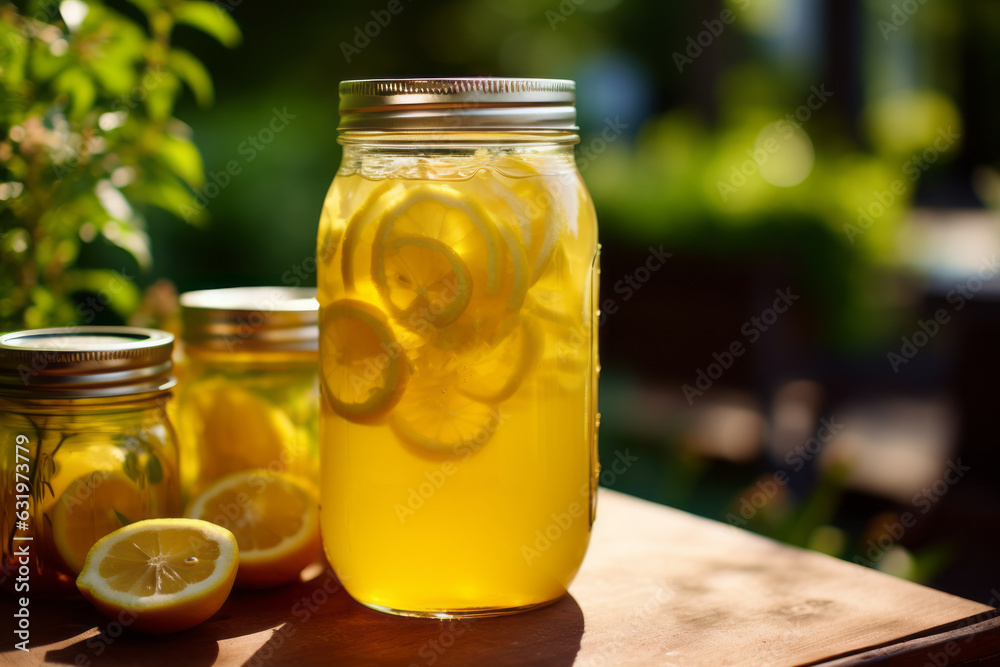 Mason Jar Filled With Homemade Lemonade, Generative AI