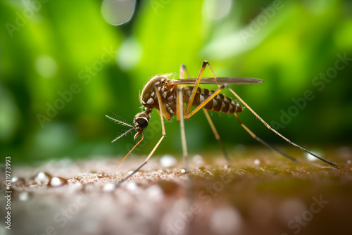 Close up of mosquito at daytime, Mosquito on the Tree bark macro shoot photo