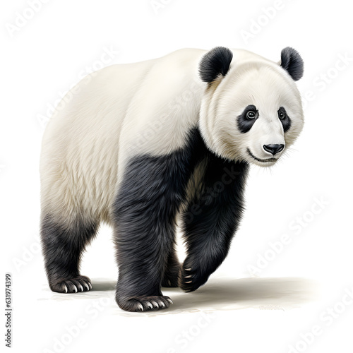 Brushstroke watercolor style realistic full body portrait of a panda on white background Generated by AI 03