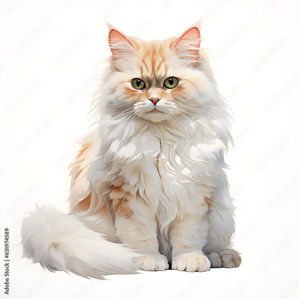 Brushstroke watercolor style realistic full body portrait of a Persian Cat on white background Generated by AI 01