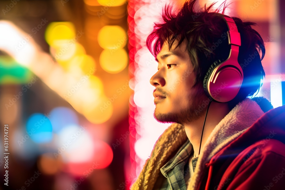 ヘッドフォンで音楽を聴く男性 with generative ai ヘッドフォンで音楽を聴く男性 with generative ai