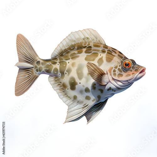 Brushstroke watercolor style realistic full body portrait of a plaice on white background Generated by AI 01
