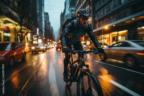 Cyclist Commuting Through A Bustling City, Generative AI © Shooting Star Std