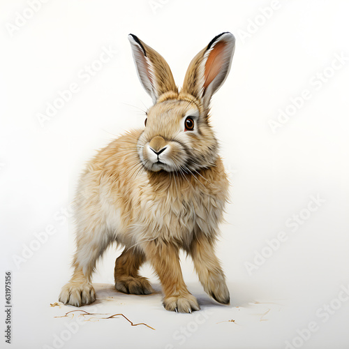 Brushstroke watercolor style realistic full body portrait of a rabbit on white background Generated by AI 02