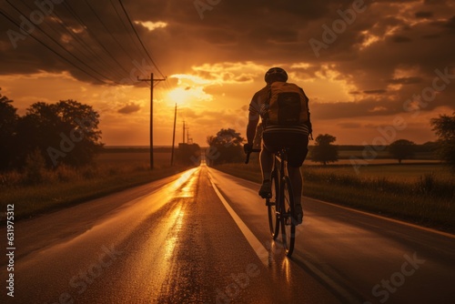 Cyclist Riding Through A Golden Sunset  Generative AI