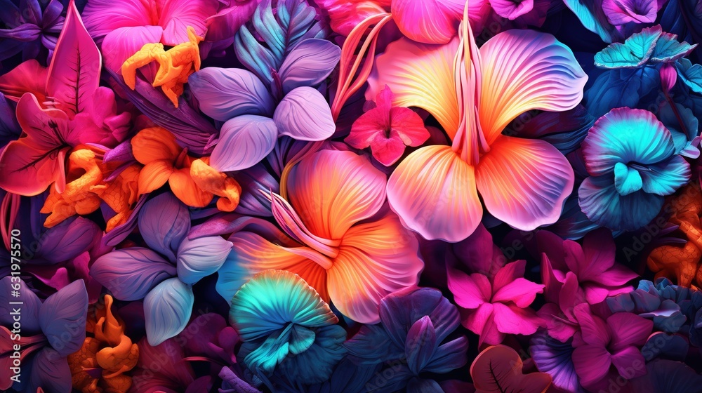Colorburst Canopy Multicolor Leaves Overhead Tropical Sunset Bloom Gradient Flower Background