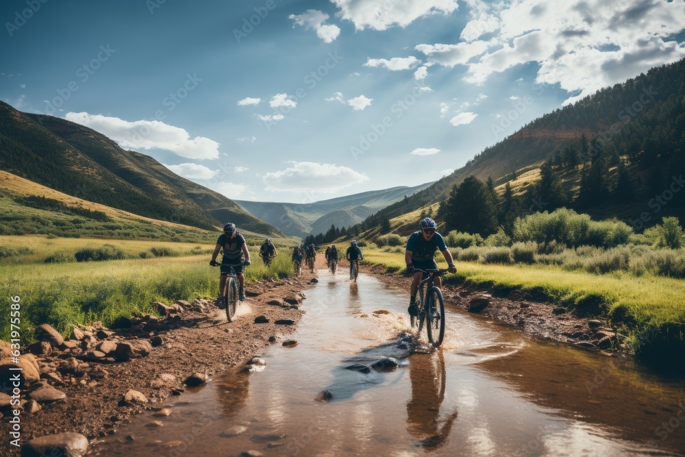 Obraz premium Group Of Cyclists Embarking On A Cross Country, Generative AI