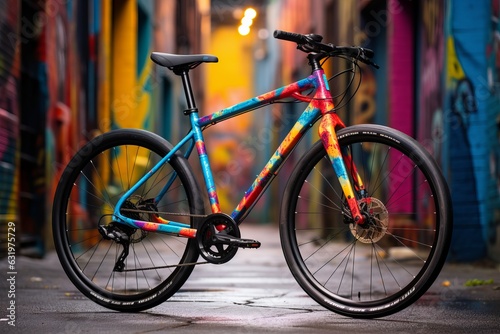 Modern City Bike Parked Against A Colorful Background, Generative AI 