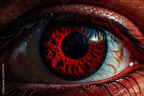 Closeup shot of eye with red color