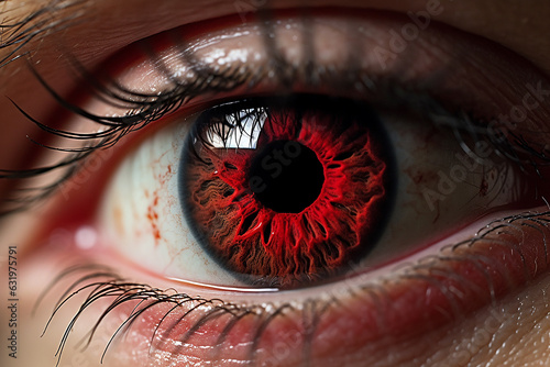 Closeup shot of eye with red color