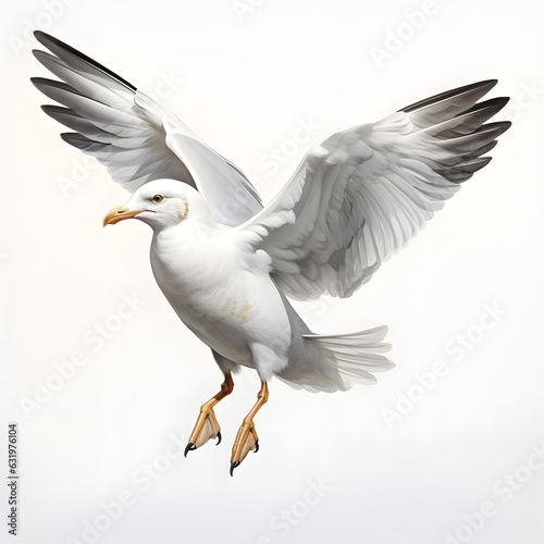 Brushstroke watercolor style realistic full body portrait of a seagull on white background Generated by AI 02