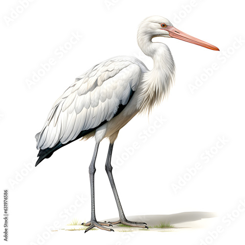 Brushstroke watercolor style realistic full body portrait of a stork on white background Generated by AI 03