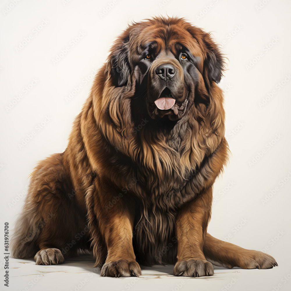 Brushstroke watercolor style realistic full body portrait of a Tibetan Mastiff on white background Generated by AI 03
