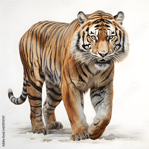 Brushstroke watercolor style realistic full body portrait of a tiger on white background Generated by AI 02