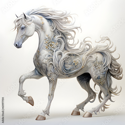 Brushstroke watercolor style realistic full body portrait of a unicorn on white background Generated by AI 02 © 文广 张