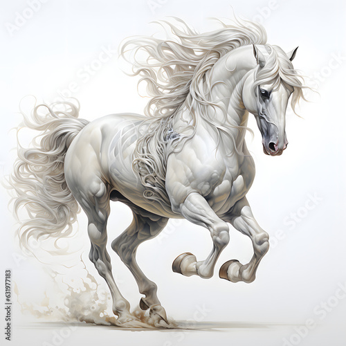 Brushstroke watercolor style realistic full body portrait of a unicorn on white background Generated by AI 03 © 文广 张
