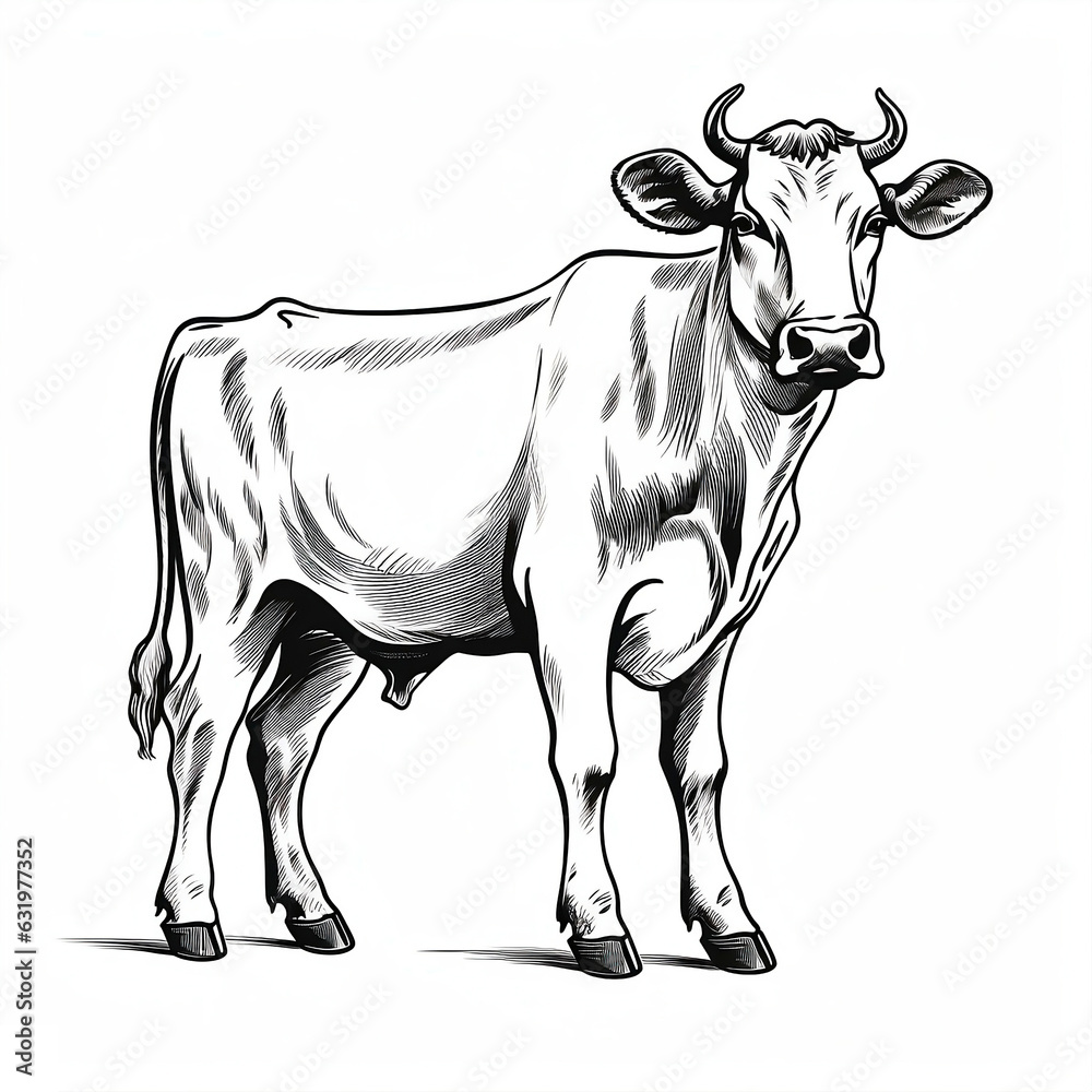 Fototapeta premium White cow alone, looking