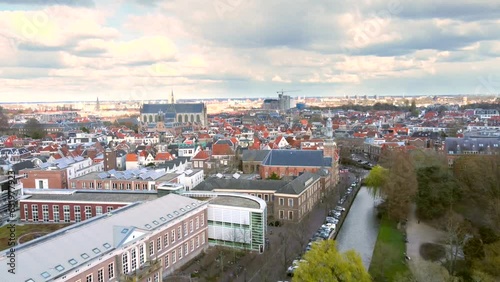 The City of Leiden Netherlands and skyline. University Faculty. Aerial photo