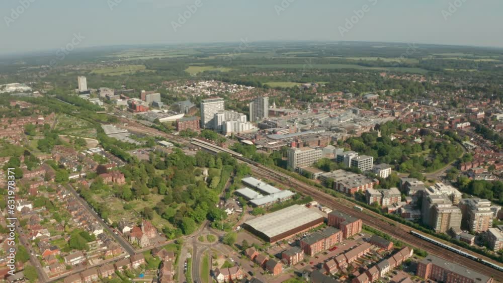 Slow aerial shot towards Basingstoke town centre Slow aerial shot towards Basingstoke town centre