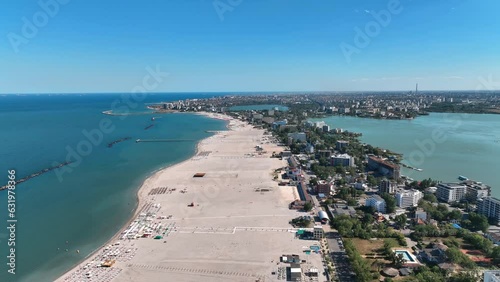 Aerial footage of Mamaia beach, Constanta, Romania photo