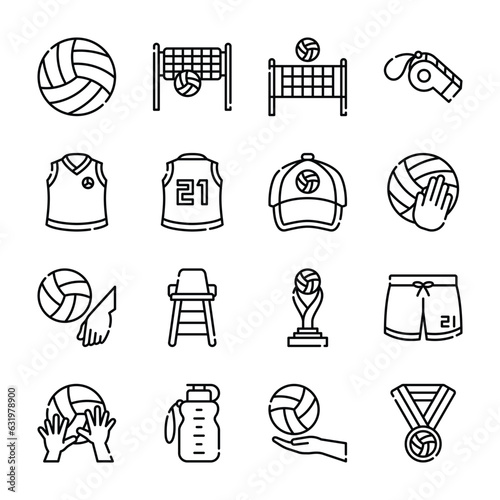  Set of volleyball outline icon vector