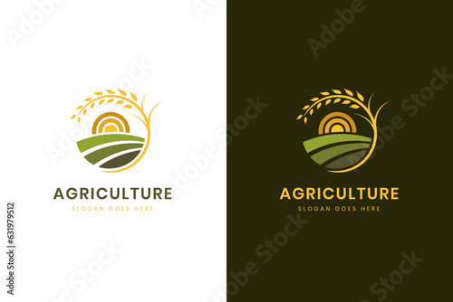 agriculture logo design for agronomy, wheat farm, rural country farming field, natural harvest