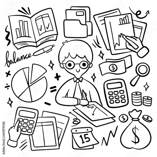 hand drawn accountant doodle line art illustration
