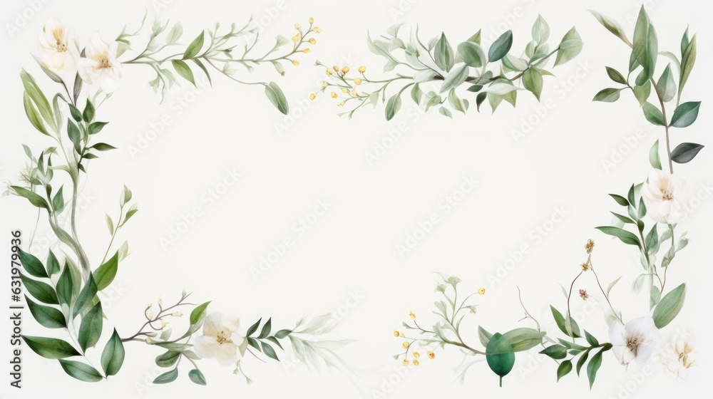 Composition of minimal botanical wedding frame on white background watercolor