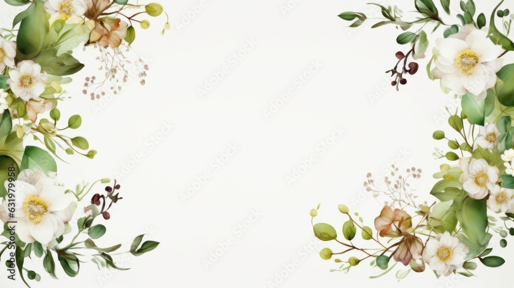 Composition of minimal botanical wedding frame on white background watercolor Composition of minimal botanical wedding frame on white background watercolor