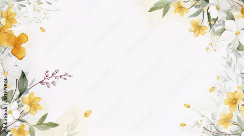Composition of minimal botanical wedding frame on white background watercolor Composition of minimal botanical wedding frame on white background watercolor