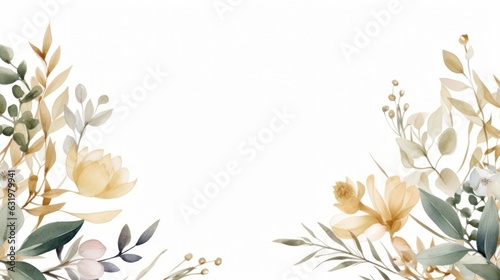 Composition of minimal botanical wedding frame on white background watercolor