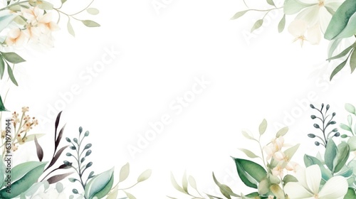 Composition of minimal botanical wedding frame on white background watercolor © sirisakboakaew