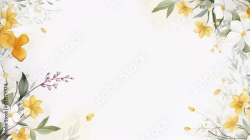 Composition of minimal botanical wedding frame on white background watercolor © sirisakboakaew