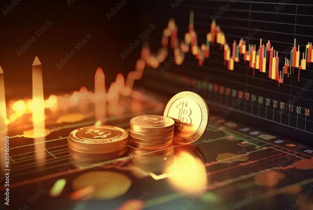 Stack of gold money coins with trading graph, financial investment concept can be used as background. generative ai Stack of gold money coins with trading graph, financial investment concept can be used as background. generative ai