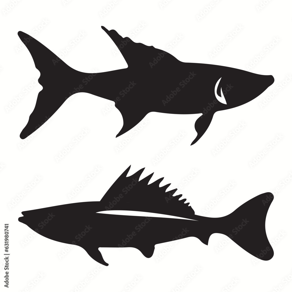 Obraz premium Barracuda silhouettes and icons. Black flat color simple elegant Barracuda animal vector and illustration. 