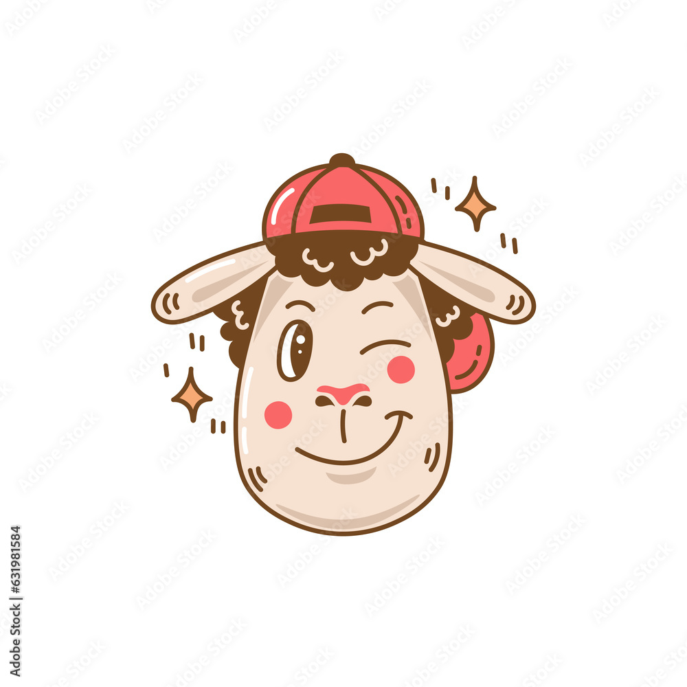 Cartoon sheep in cap Cartoon sheep in cap