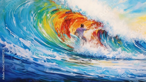 Catching Waves: Bobbie Takashima-Inspired Surfing Beach Artwork photo