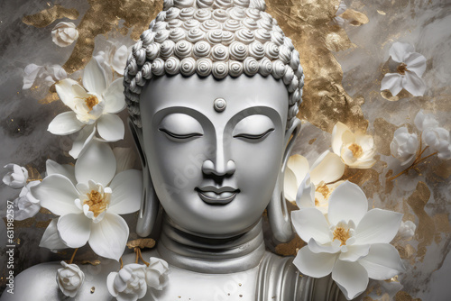buddha and glowing lotus flower, generative AI photo