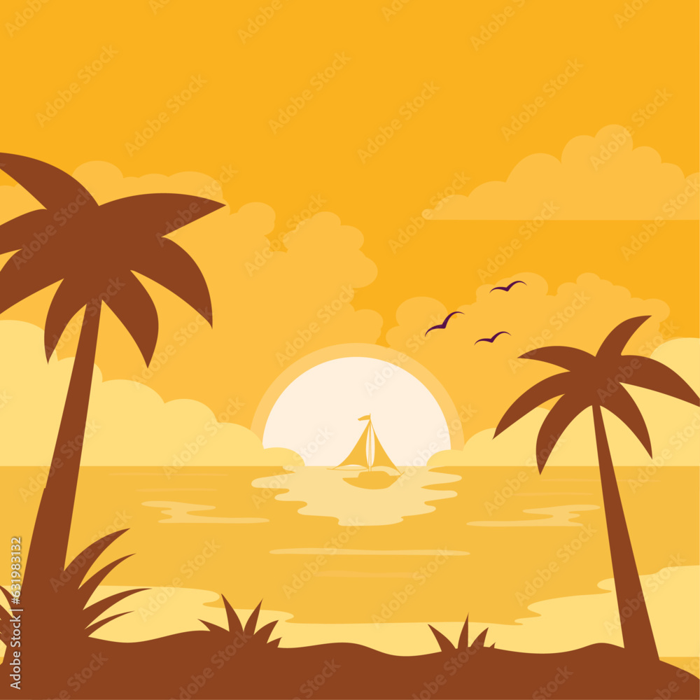 sunset background with palm trees