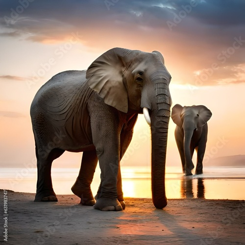 elephant at sunset