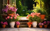 Flowers in pots in the garden