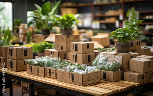 Eco vendor go green packaging parcel carton box in net zero waste store asian seller retail shop