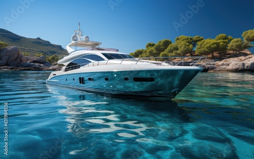 luxury yacht cruising in deep blue Aegean sea. © Tisha