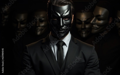 Foto man in a suit wearing black mask