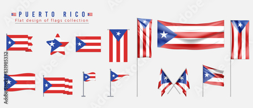 Puerto Rico flag set, flat design of flags collection