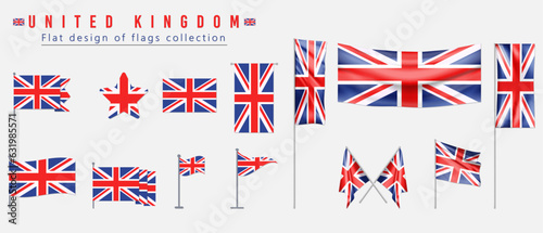 United Kingdom flag set, flat design of flags collection