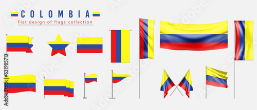 Colmbia flag set, flat design of flags collection