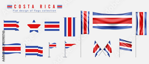 Costa Rica flag set, flat design of flags collection