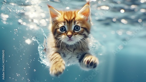 Cute Cat  swimming underwater